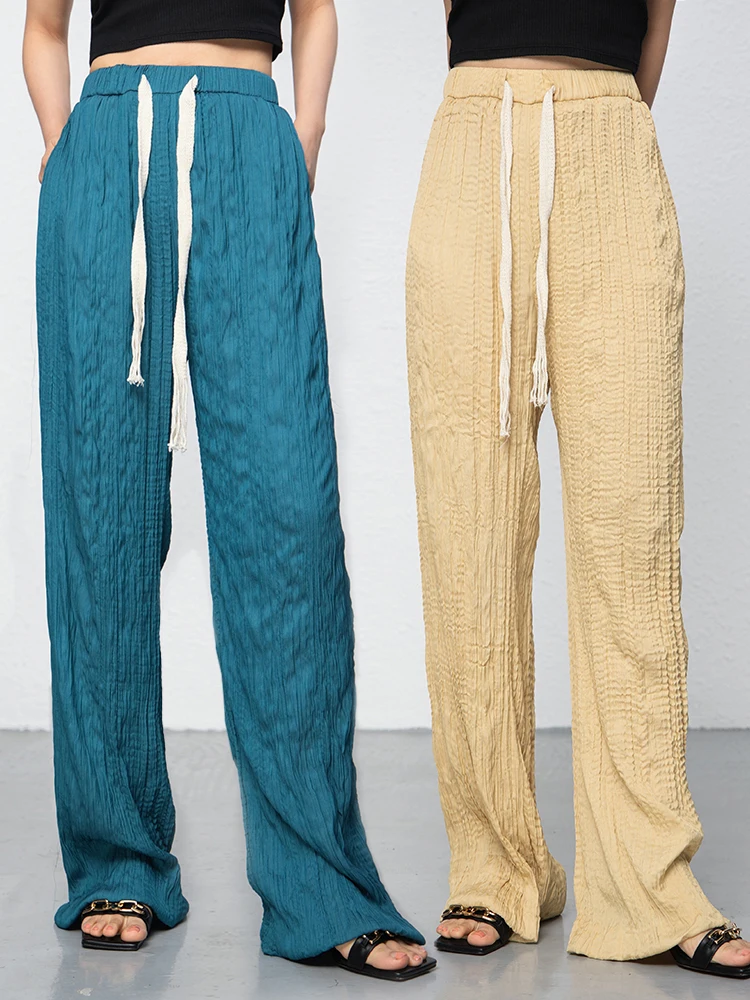 

West Wild Tee Fold Air God Pants Draped Pleated Casual Cool Pants Women Summer Thin Sun Protection Floor Length Wide Leg Pants