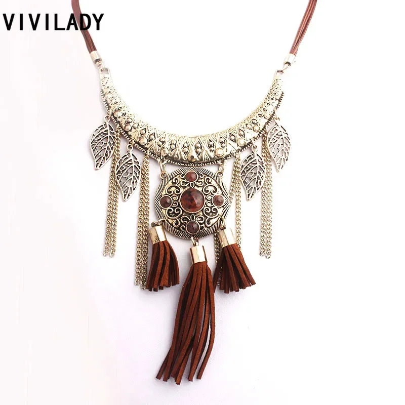 VIVILADY  Vintage Bohemian Handmade Ethnic Multi-layer Tassel Necklace Earrings For Women Luxurious Jewelry Precious Gift Party