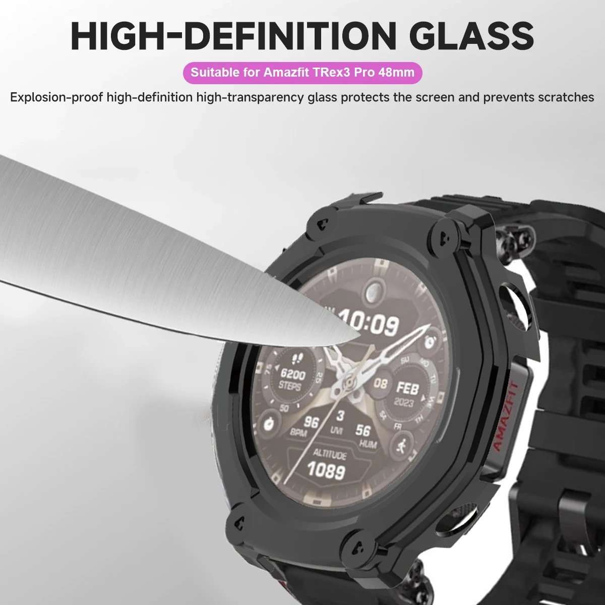 For Amazfit T REX 3 Pro 48mm 4mm Tempered Glass Protective Case Cover Bumper For Amazfit T Rex 3 Pro Screen Protector Accessory view 6