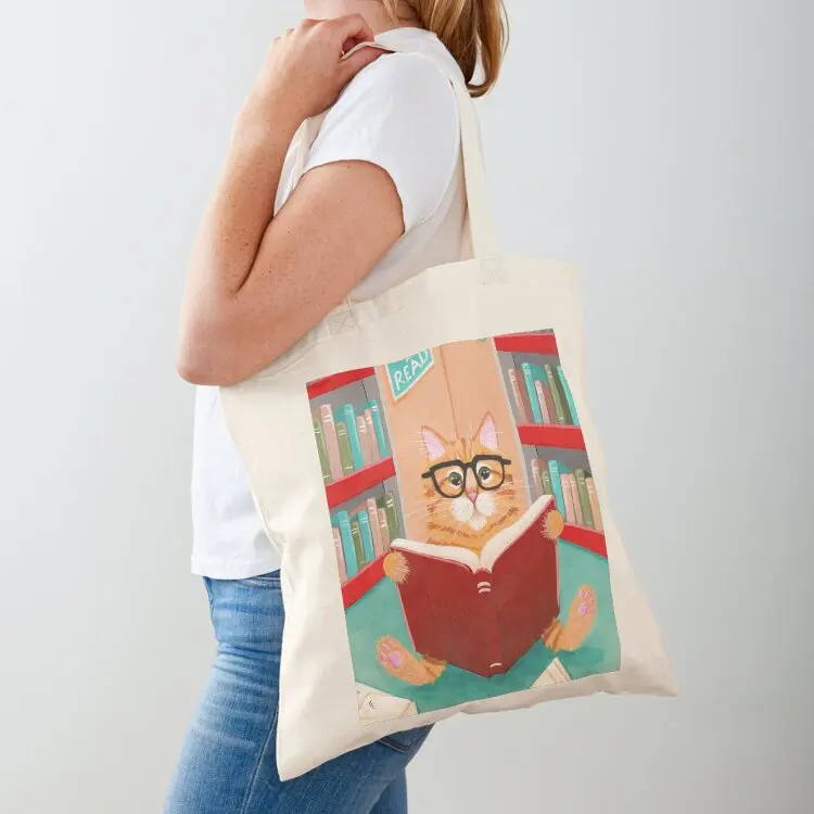 

The Library Cat Tote Bag supermarket folding bag canvas bags cute pouch bag hand ladies