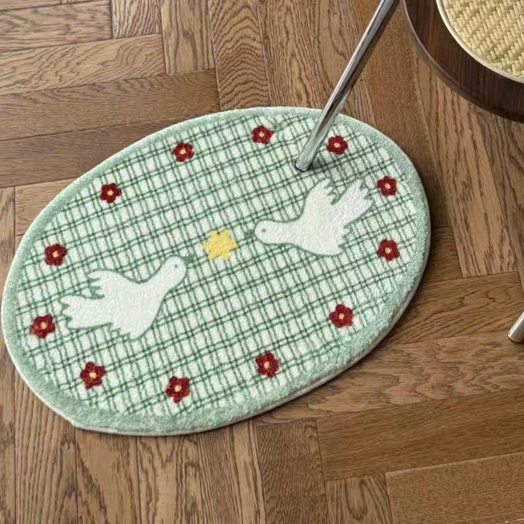 Cute Printing Pigeon Bathroom Mat Oval Dove Of Peace Soft Carpet Bedside Rug Floor Pad Bedroom Doormat Aesthetic Home Room Decor