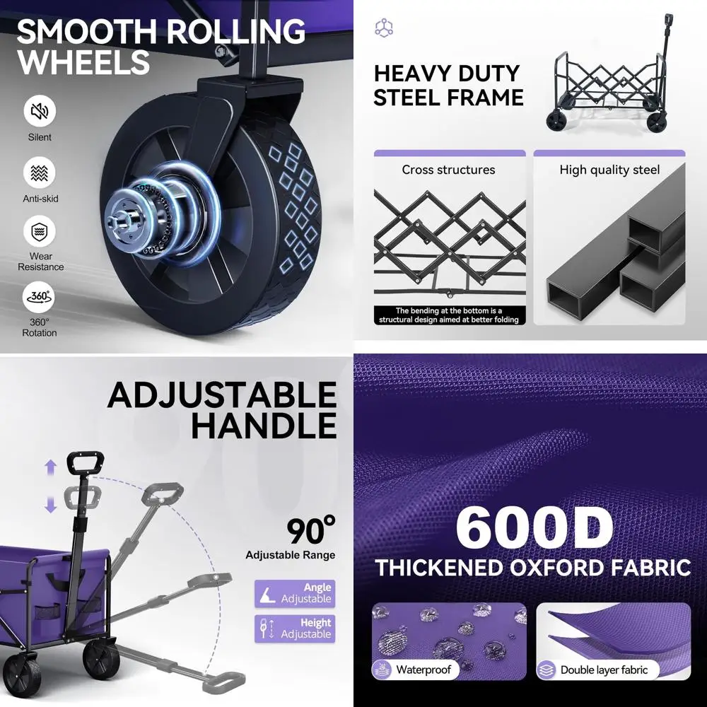 

Сверхмощный фиолетовый складной фургон емкостью 180 фунтов для кемпинга, пляжа и активного отдыха