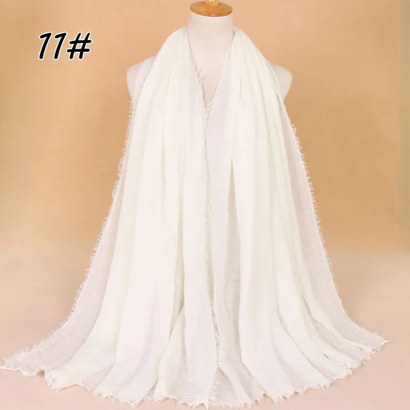 

Elegant Solid Color Crinkle Scarves Muslim Women Hijab Turban Head Wrap Soft Tassel Fringed Shawl Large Fashion Maxi Headscarf