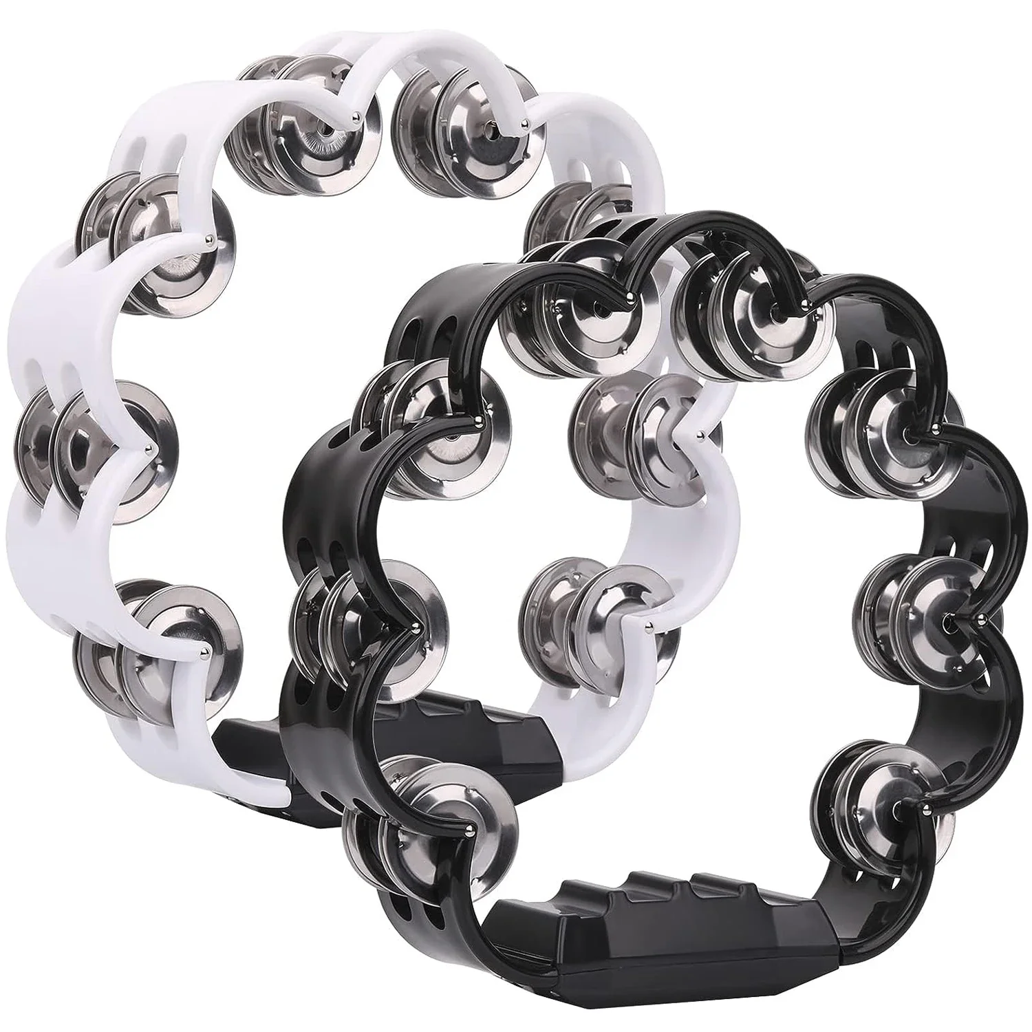 2-Pack 8.25" Double Row Tambourine for Adult Church Party Flower Form Metal Jingles Hand Held Percussion Drum Musical Instrument