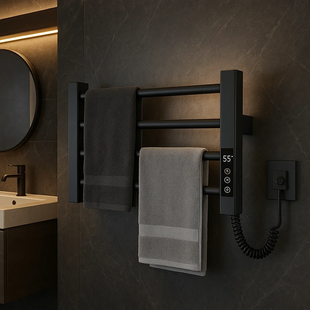 Mini Electric Towel Warmer Black Spa Dryer with Rail Machine Stand Steel Bathroom Accessory for Home Use Wet Heated Hanger