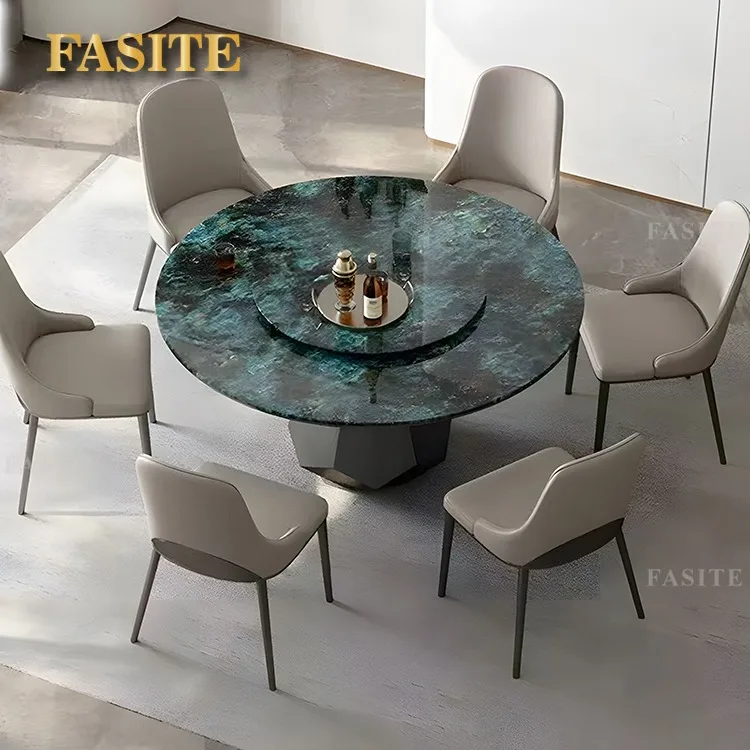 Italian natural marble luxury stone table Round high-end light luxury modern table