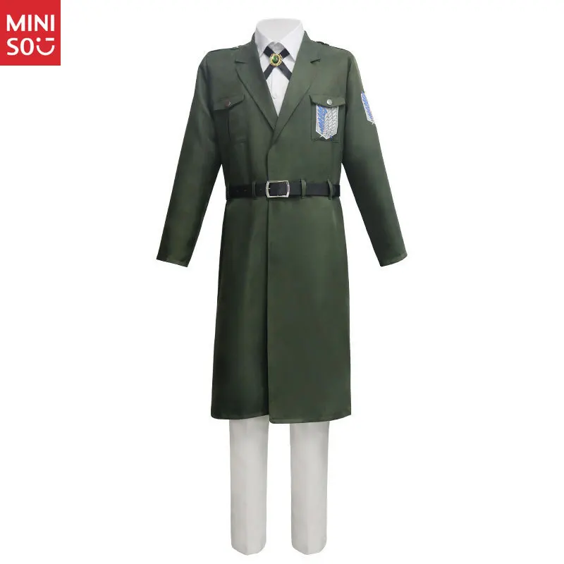 مجموعة كاملة من أزياء الهجوم على تيتان الموسم 4 لفيلق الاستطلاع - معطف واق من المطر باللون الأخضر العسكري طبق الأصل لشخصية أصلية لـ Cos #5