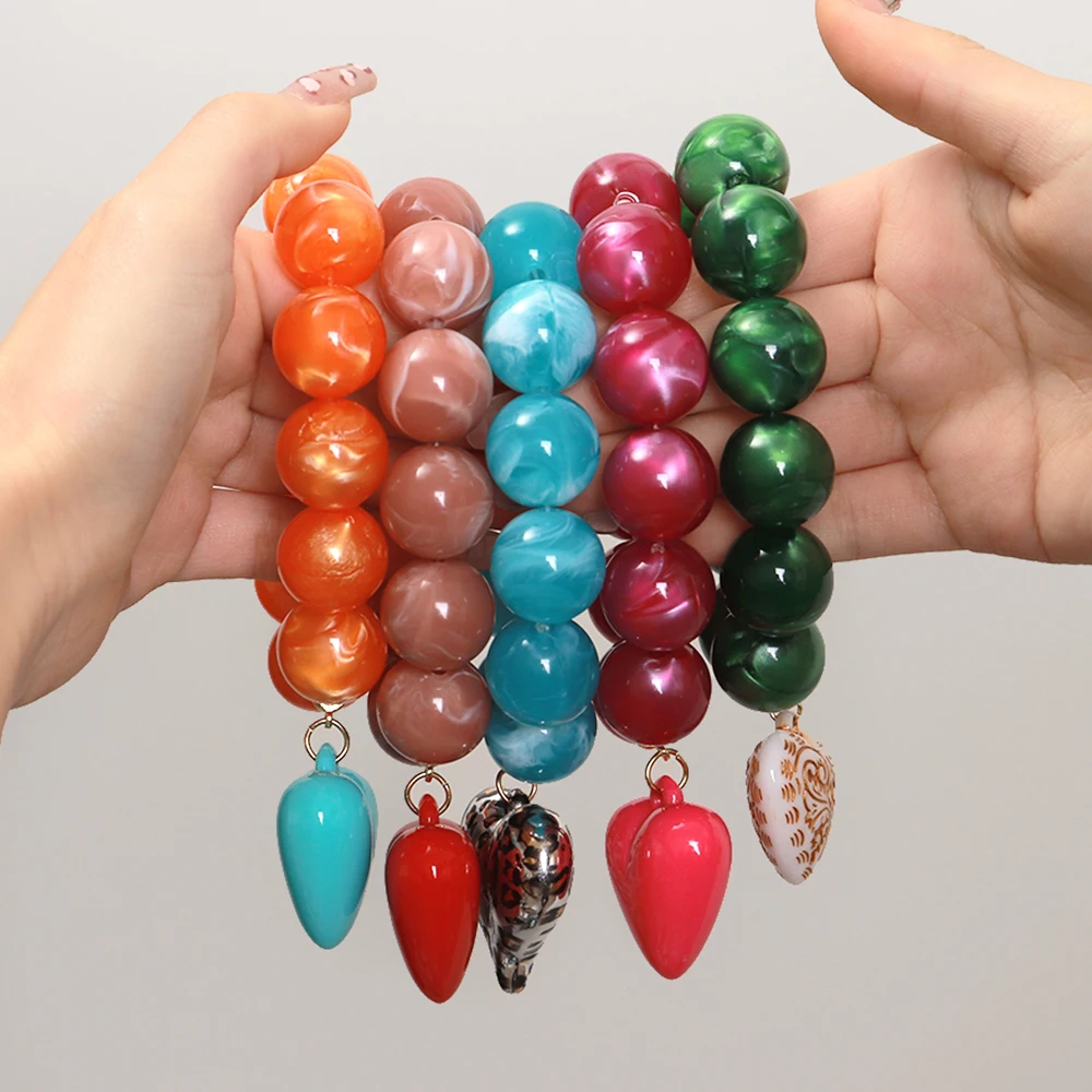 Boho Bunte Runde Perlen Herz-Anhänger Elastische Armbänder Mode Geometrische Perlenarmband Damen Schmuck Geschenke – Detail 5