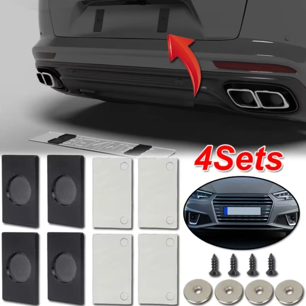 

4Sets Universal Car Number Plate Holder Strong Magnetic Front Rear For Car Caravan Trailer Motorcycle Black Exterior Parts