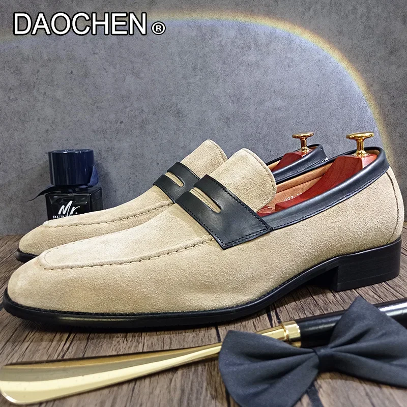 2023 MEN PENNY LOAFERS SLIP ON SUEDE SHOES KHAKI BLACK CASUAL LEATHER MEN DRESS SHOES WEDDING FORMAL BUSINESS MENS SHOES