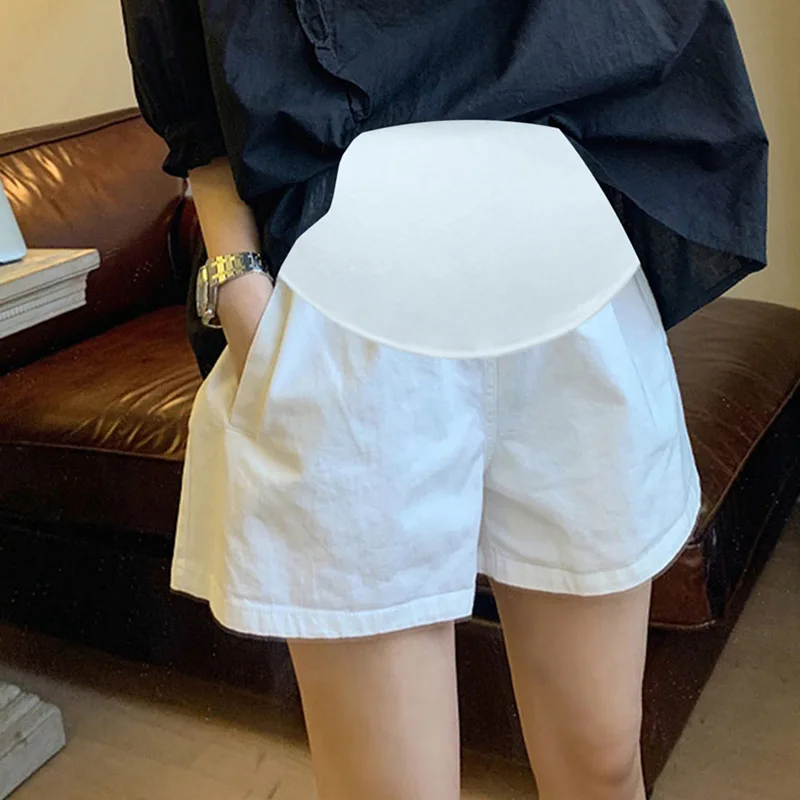 Maternity White Wide Leg Shorts Loose Thin Belly Support Summer Trendy Outfit Comfortable Casual Wear For Expectant Moms