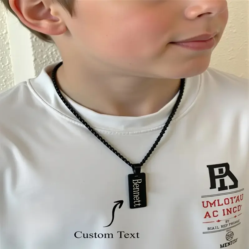 

Custom Gold - Plated Boy Name Necklace, Personalized Engraved Rectangle Pendant, Ideal Birthday & Back - to - School Gift