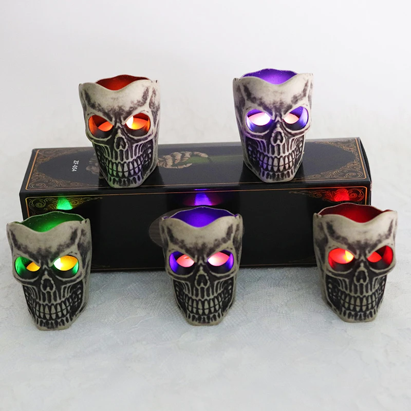 Lampu Patung Tengkorak LED untuk Dekorasi Meja Bar Halloween, Ornamen Pesta Rumah Hantu Horor Tengkorak Resin Lampu Malam LED