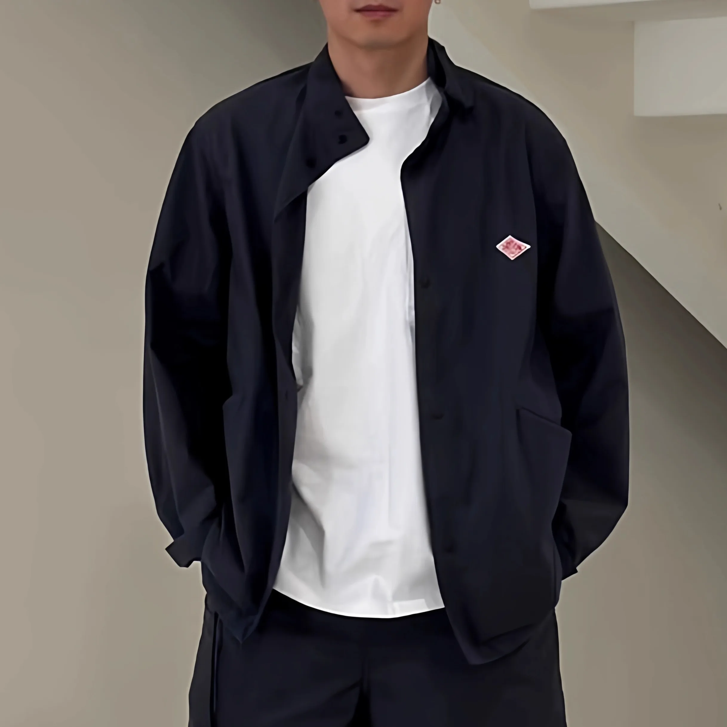 

DANTO stand-up collar drawstring long-sleeved nylon snap-down windbreaker jacket