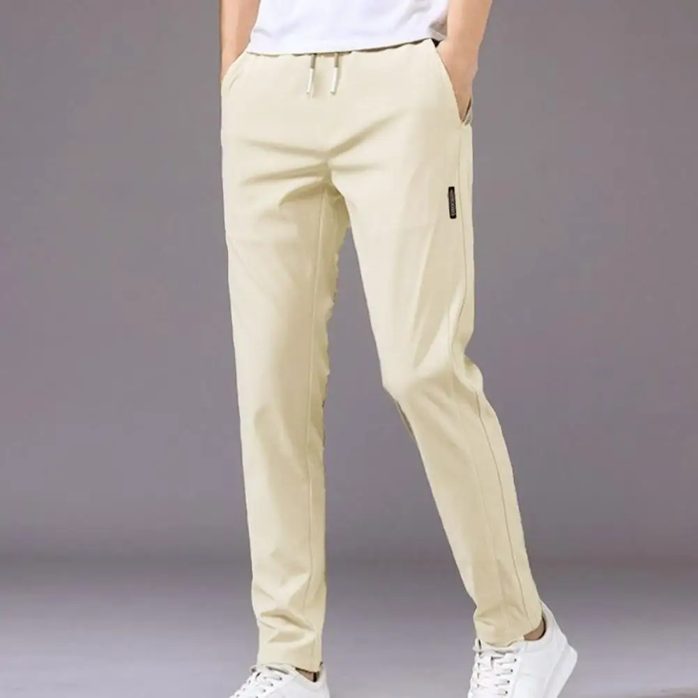 

Faddish Casual Men Pants Side Pockets Trendy 6 Sizes Men Drawstring Straight-leg Trouser