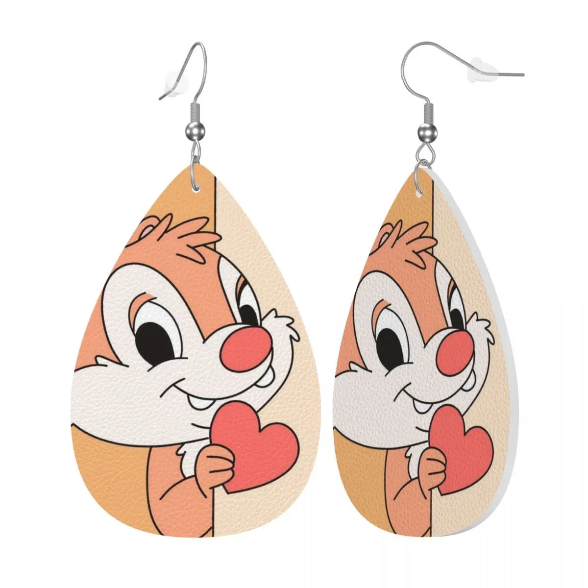 Custom Drop Dangle Earrings Funny Cartoon Chip And Dale Leather Teardrop Earrings PVC Leather for Gifts Dainty Jewelry