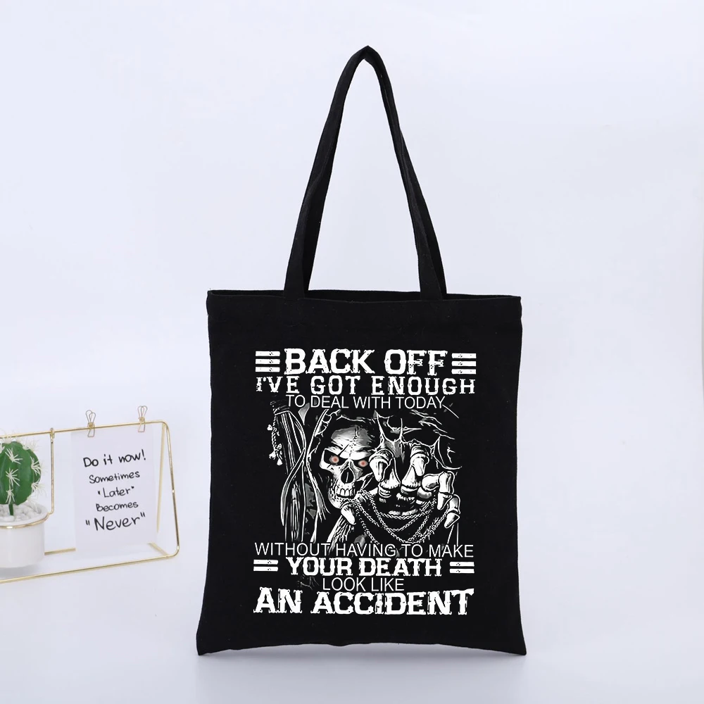 Skull Graphic Canvas Tote Bag, Streetwear Style for Daily Shopping and Casual Outings