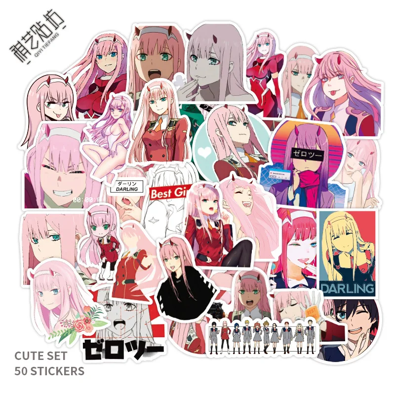 50Pcs/Set Japan Anime DARLING in the FRANXX Hiro ZERO TWO ICHIGO GORO MIKU KOKORO Waterproof Notebook Car Sticker