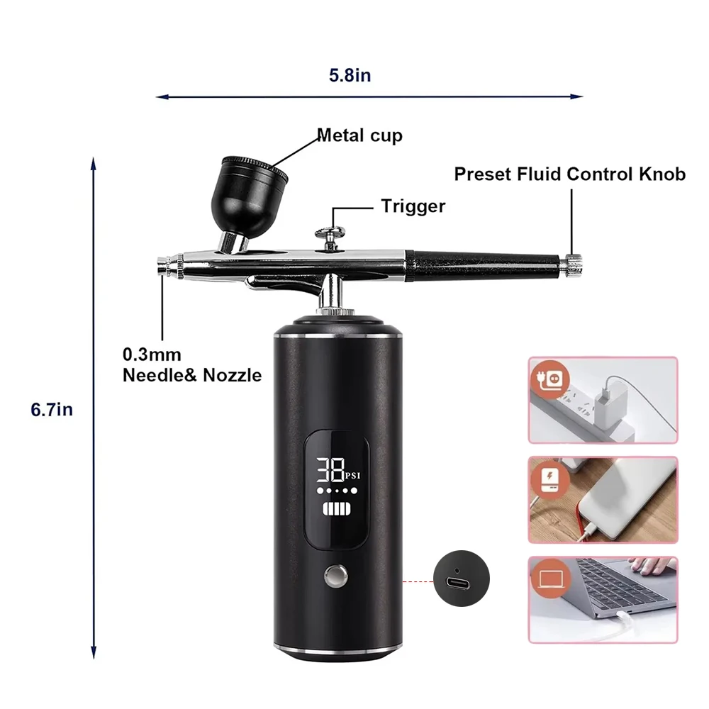 Airbrush With Compressor Pro Aerografo Kit For Face Paint Makeup , Nails Design , Cake Coloring , Model Painting
