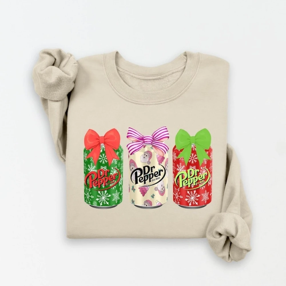 

Рождественский свитшот Dr Pepper Lady, праздничный рождественский подарок, модная рождественская толстовка с газировкой, ретро толстовки с капюшоном для женщин