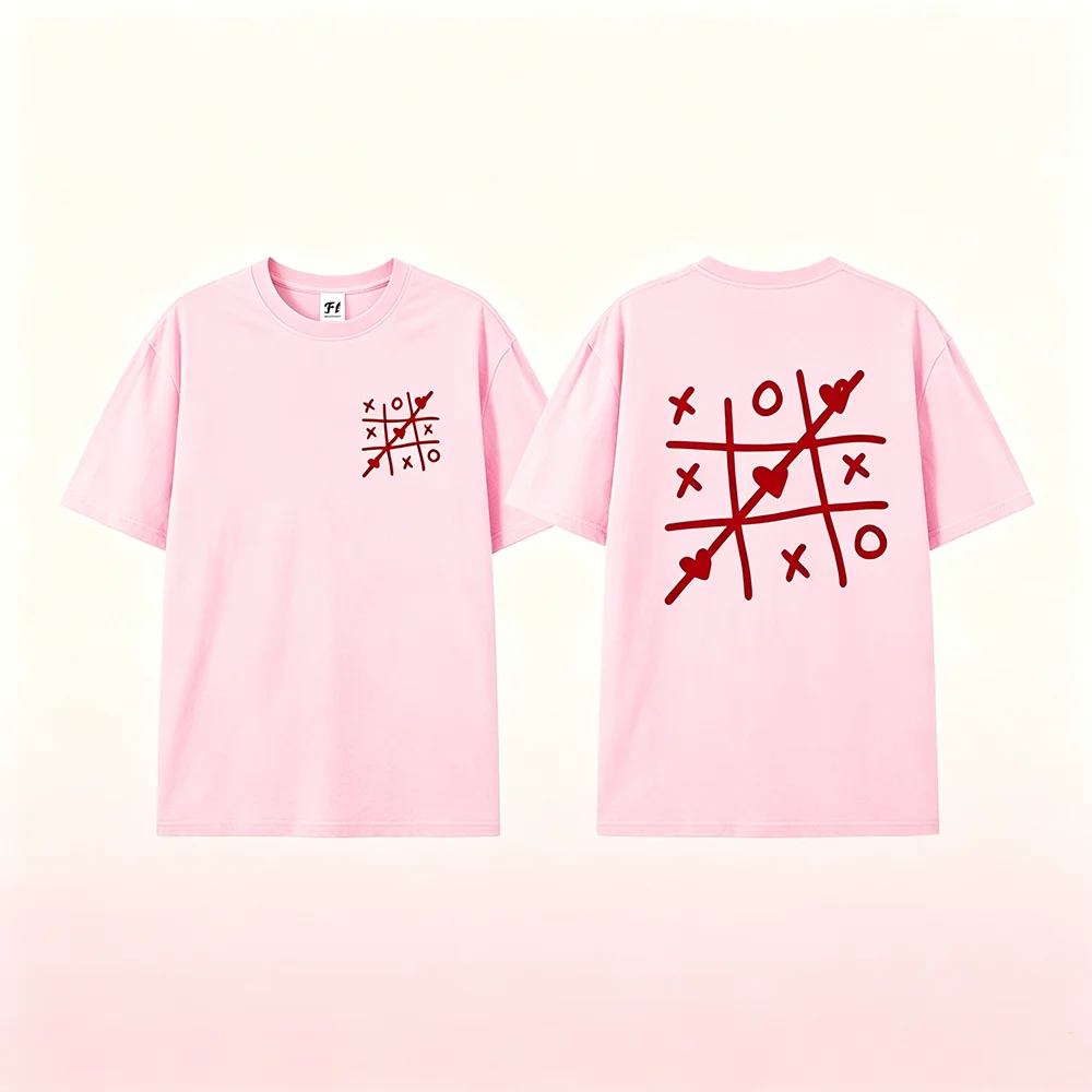 Tic Tac Toe Heart T‑Shirt Front and Back Print Tee Cute Love Game Graphic Aesthetic Valentine Unisex T‑shirt