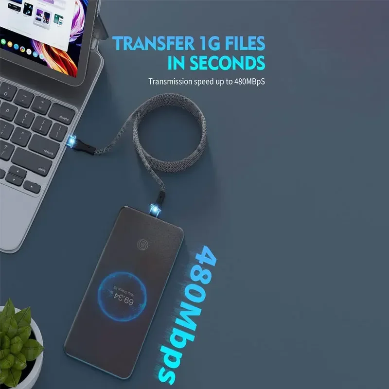 Cable de datos de almacenamiento magnético, portátil, carga superrápida, plegable, automático, Lightning, TYPE-C