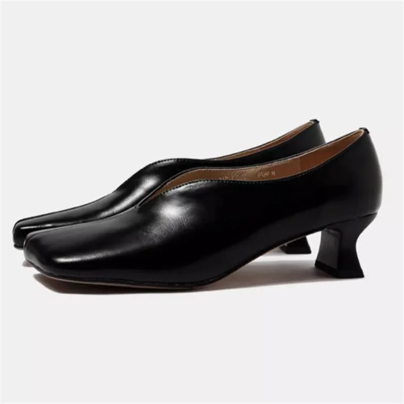 

Sewing Lines Shoes for Ladies Square Toes Women's Mid Heels Female Loafers Patent Leather Chassure Femme Shallow Zapatos Mujer