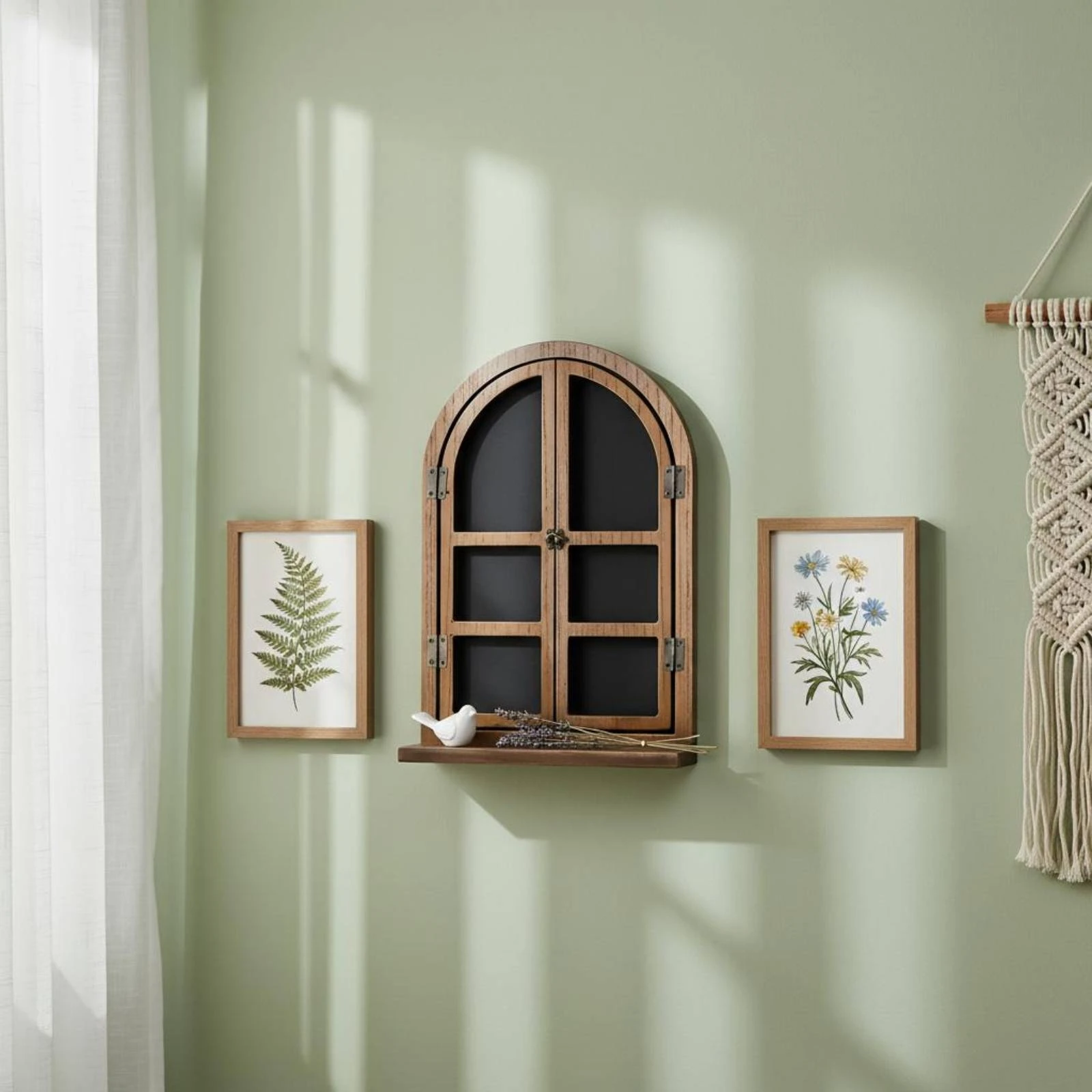 Arched Window Blackboard Wood Grain Wall Blackboard Wooden Message Display Paneled Room Decor Decorative for Tea Shop