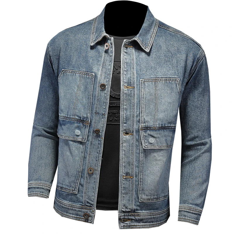 Jaket Denim Katun Kasual Pria Baru Musim Semi 2023 Mantel Jeans Biru Retro Dicuci Ramping Mode Gaya Klasik Jaket Pria Baju Merek