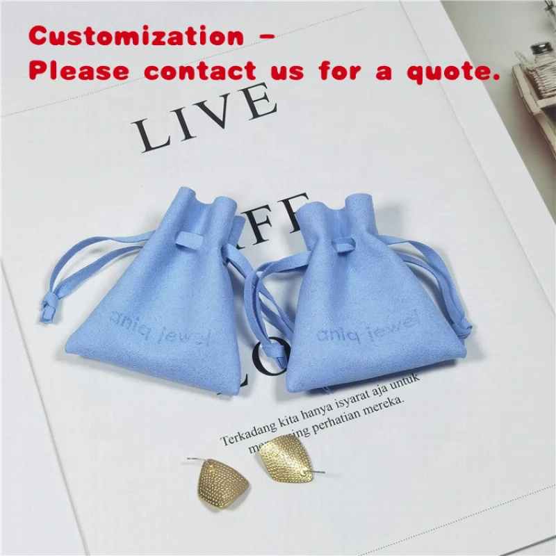 custom.Custom Friendly Microfiber Light Blue Drawstring Bag Jewelry Pouch Jewelry Leather Pouch Ring Packaging