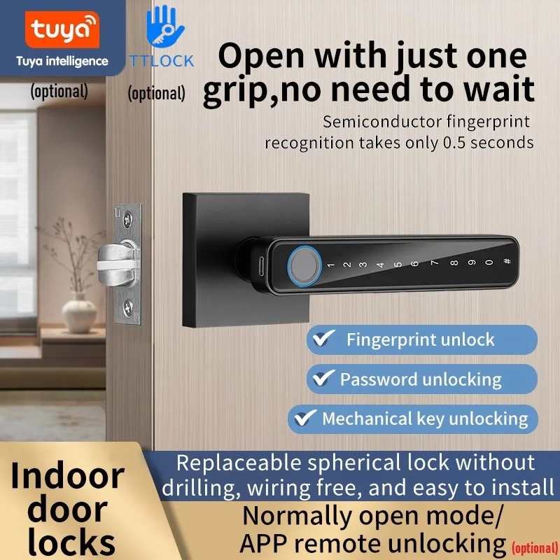 TTlock Smart Door Lock Tuya Smart Lock Digital Electronic Lock Fingerprint Password APP Remote Unlock Aluminum Alloy Door Locks