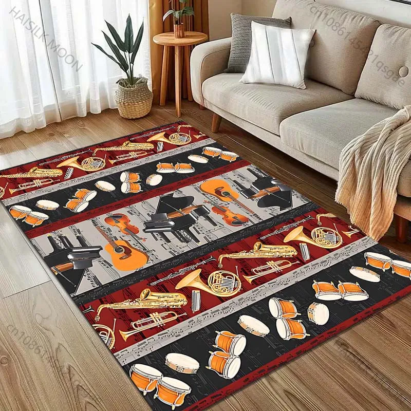 

Various Instruments Piano, Drums, Guitar Print for Carpet Living Room Bedroom Bedside Floor Mat Modern Home Fashion Area Rug
