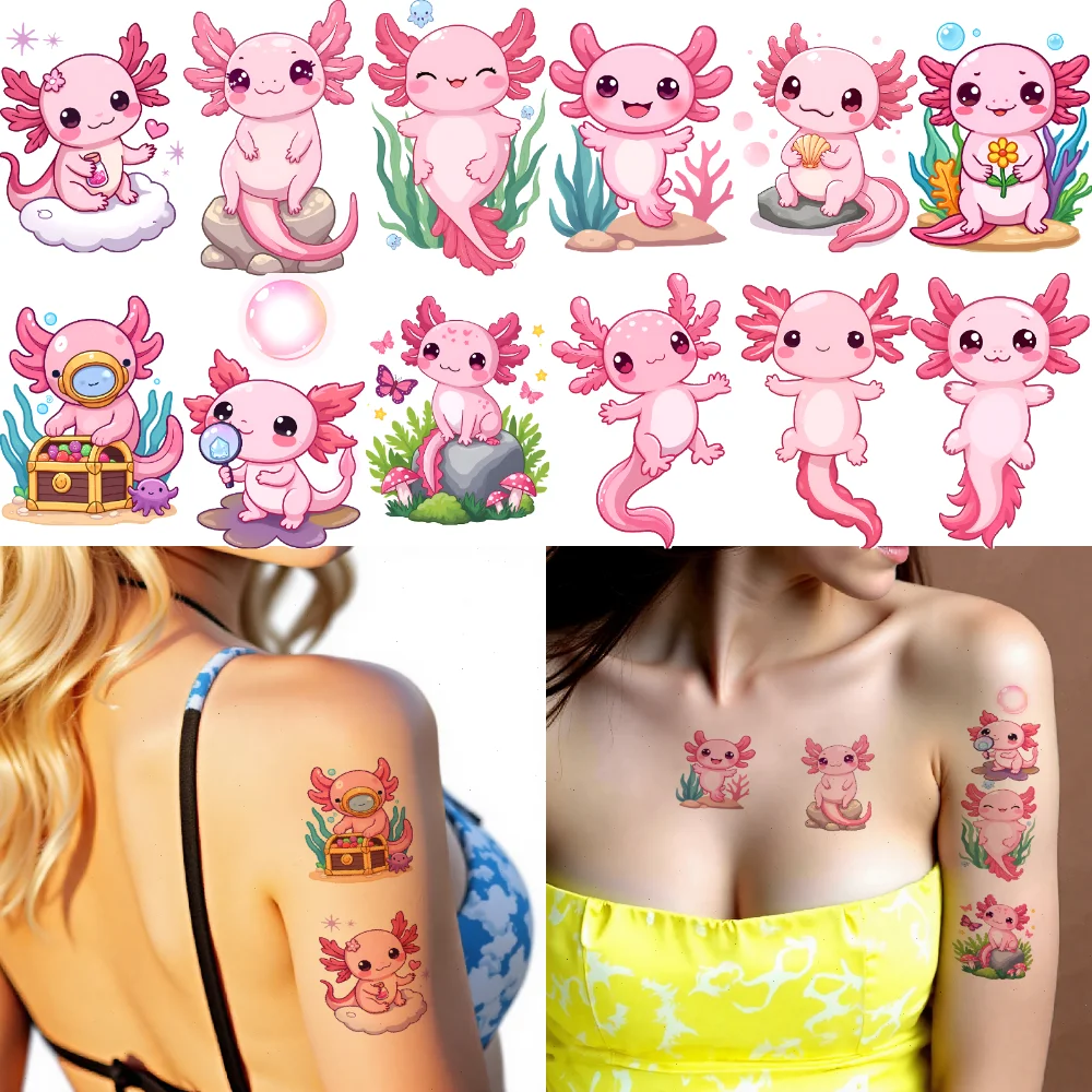

28pcs Temporary Tattoo Cute Designs Temporary Tattoo Stickers Axolotl Stickers Waterproof Long-lasting Body Stickers For Women