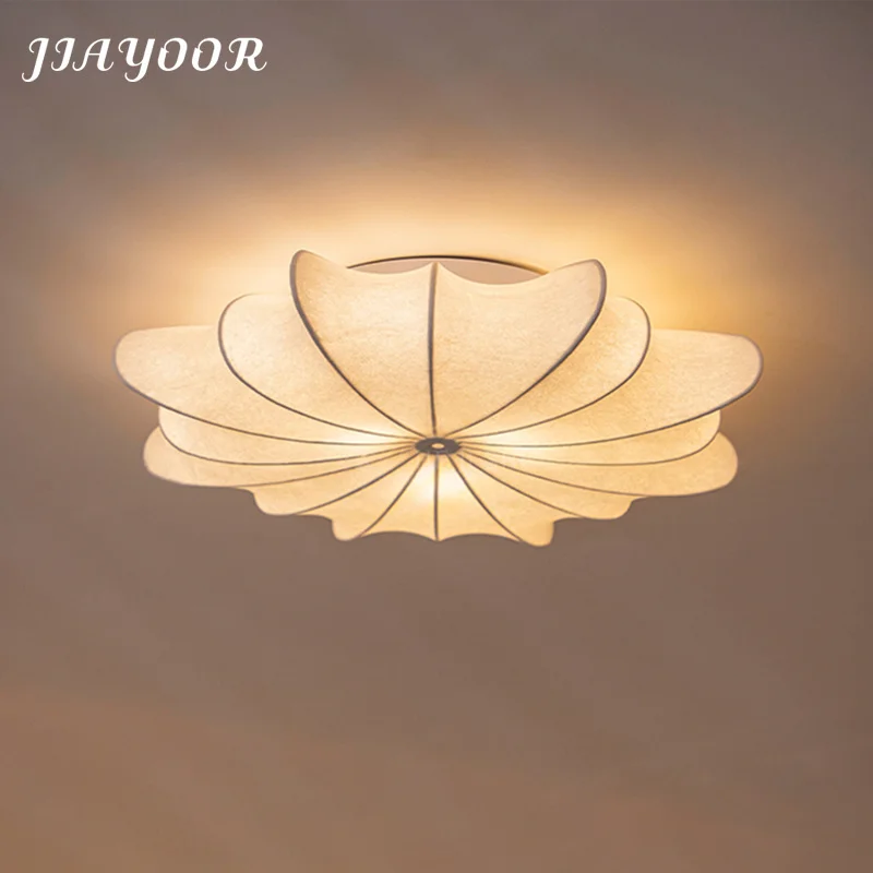 Modern Japanese Wabi Sabi Silk Ceiling Light Round Living Room Bar Home Decor Lighting Bedroom Glossy Lamp Changeable