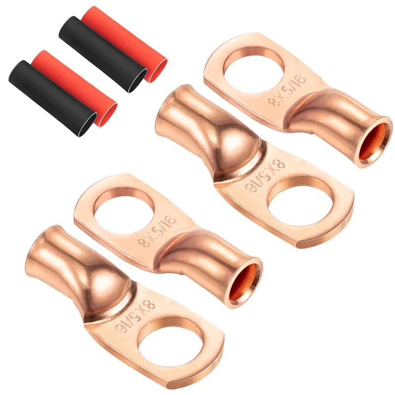 Multi specification T2 copper terminal with red and black heat shrink tubing