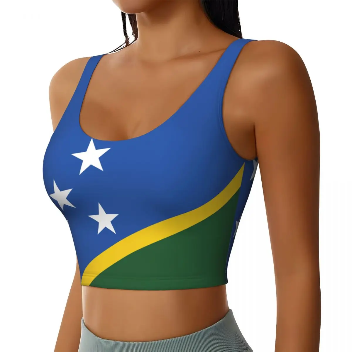 Chaleco de Yoga para mujer, Tops cortos deportivos para gimnasio, bandera de Islas Salomón, ropa de calle, camiseta sin mangas transpirable para entrenamiento para mujer