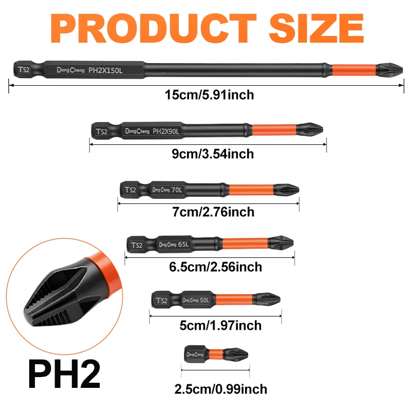 Magnetic Anti Slip Bit Cross Screwdriver Set S2 Alloy Steel Impact Resistance Hex Shank Alloy Steel Bit Suitable for Power Tool