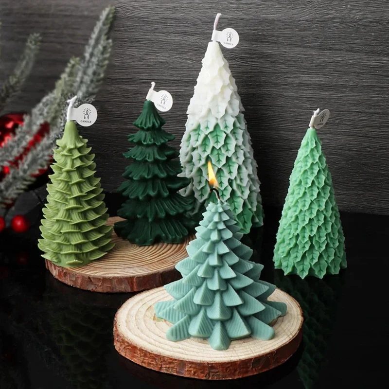 Stacked Leaves Santa Tree Resin Mould Bubble Stripe Plant Candle Soap Silicone Mold Pine Cones Christmas Gifts Party Cake Decor