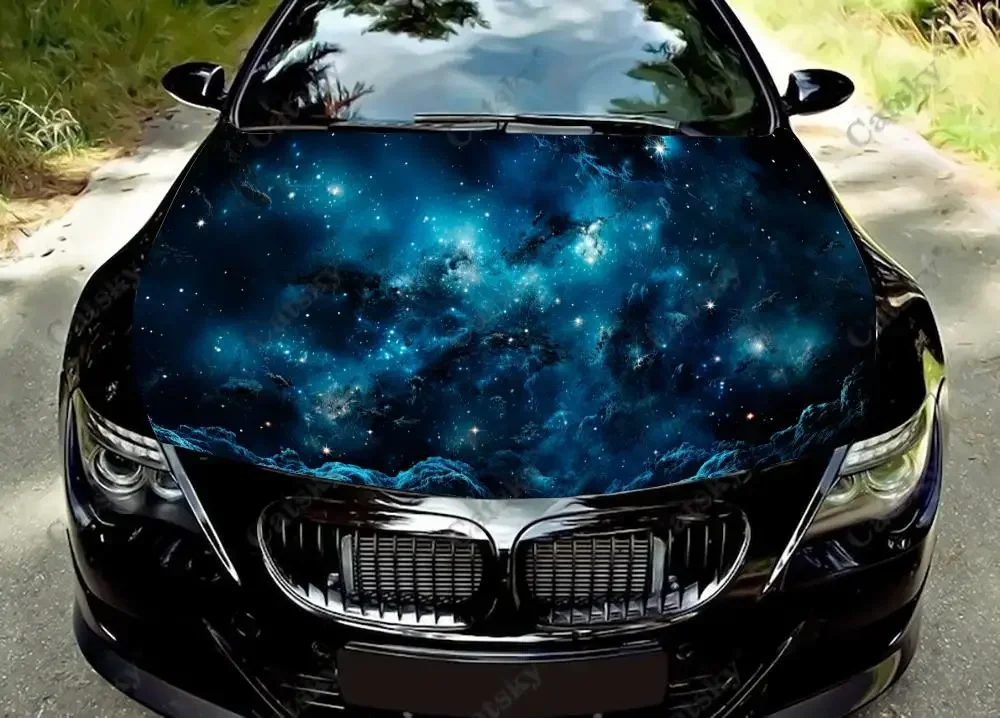 Starry Blue Night Sky with Stars Car Hood Vinyl Stickers Wrap Vinyl Film Engine Cover Decals Sticker on Car Auto Accessories