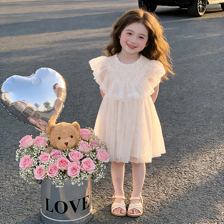 2026 New Baby Summer Girls Blue Star Mesh Dress, Princess Kids Sweet Fashion Party Dress  3-8 T