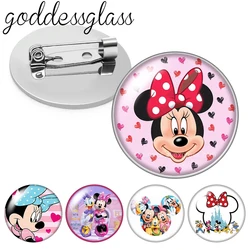 Disney Cute Minnie mouse Girls' Gift Photo Glass cabochon Brooch pinback button Bag Clothes Denim Jeans Lapel Pin Badge Jewelry