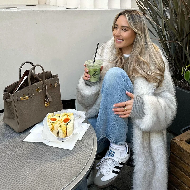 Neo Mint Slouchy Chic Gradient Long Eco Faux Fur Coat Women Winter Thick Warm Fluffy Fox Fur Jacket Brand Fashion Girls Overcoat