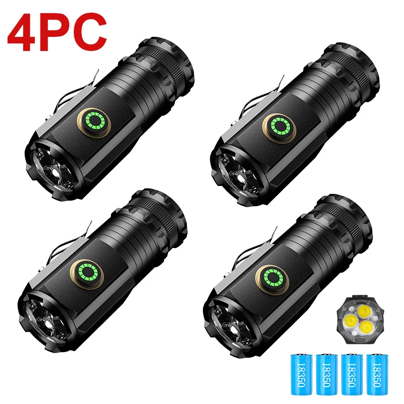 3 LED Flashlight 18350 Torch 1800LM ATR Luminus SST20 Rechargeable USB C Light IP68 Waterproof with Magnet for Hiking Camping