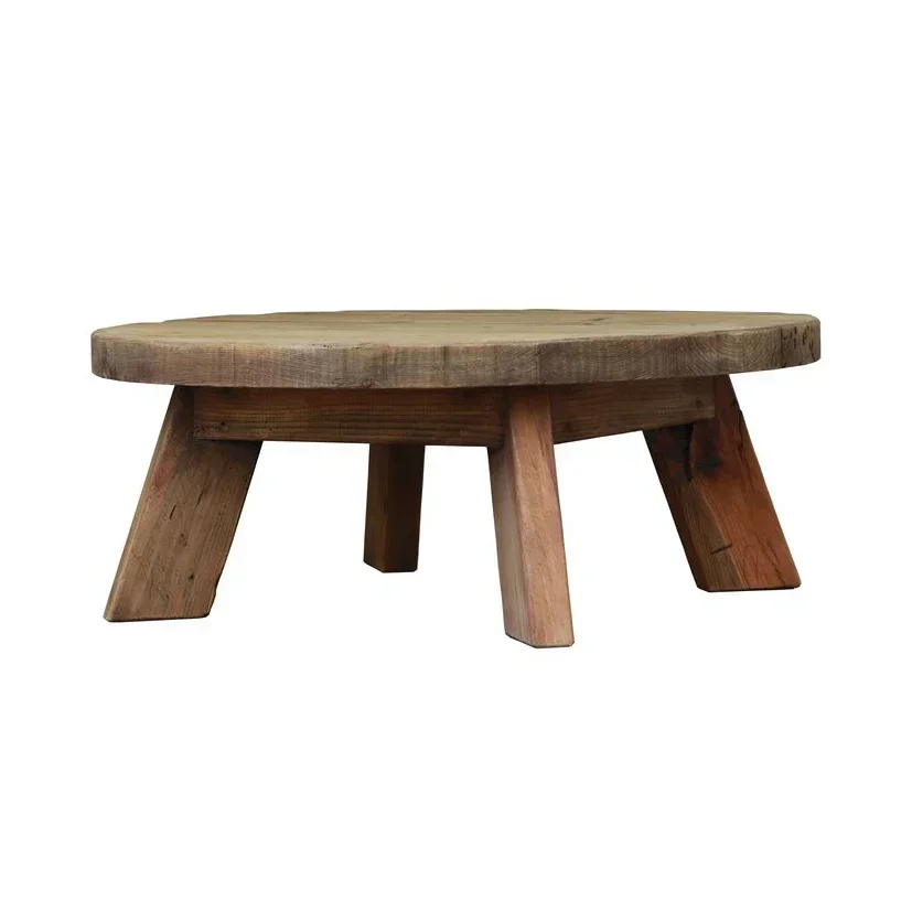2026 Solid Wood Vintage Round Coffee Tables in Reclaimed Wood Pine Antique Style Natural Colour