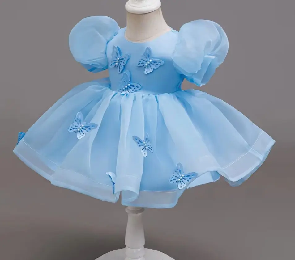 New Girls' Puffy Dress with Butterflies Kid White Clothes Girl Active Dresses Girls Child Clothes 3 to 10T