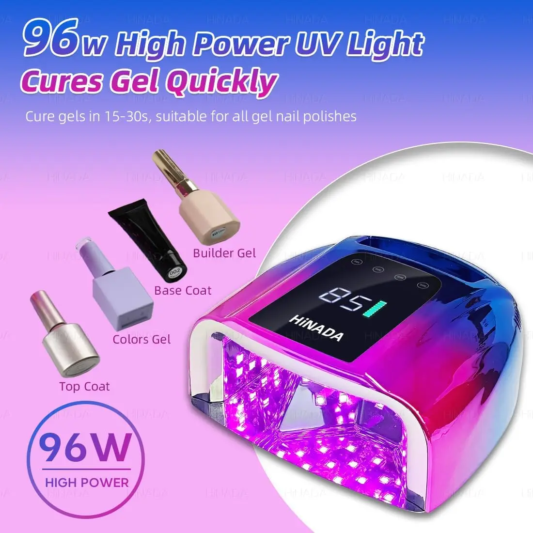 مصباح أظافر LED بالأشعة فوق البنفسجية قابل لإعادة الشحن بقدرة 96 وات مع مستشعر ذكي، معالجة سريعة لجميع أنواع الجل، 4 أوضاع للمؤقت، محمول للمنزل أو السفر