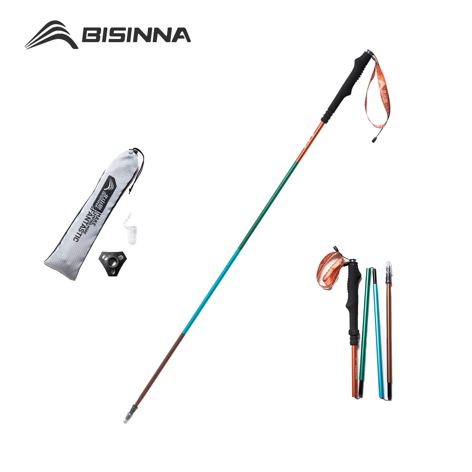 BISINNA Lot de 2 bâtons de trekking ultralégers en alliage d'aluminium, pliables, pour la randonnée, l'alpinisme et la course sur sentier