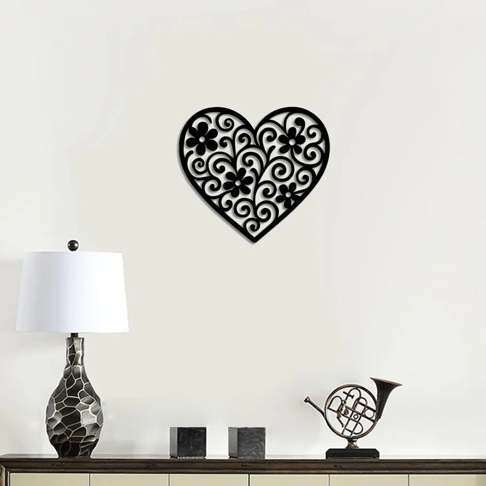 CIFBUY Wrought Iron Heart Wall Art 11.8in Modern Minimalist Floral Sculpture Boho Decor for Living Room Bedroom Bathroom Matte F