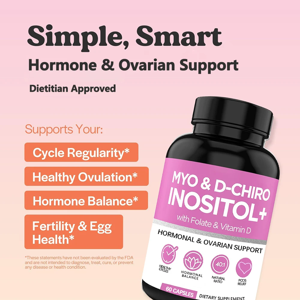 

Капсулы Myo-Inositol & D-Chiro Inositol с фокатом, витамин D | Поддержка функции яичников, баланса гормонов и гомоценины