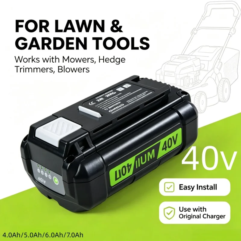 For Ryobi 40V Cordless Power Tools, 4.0Ah-7.0Ah Li-ion Rechargeable Battery RY40502 RY40200 OP4050 OP4026 OP40401